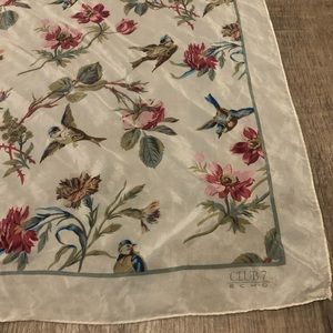 Vintage Silk Scarf with birds and flowers